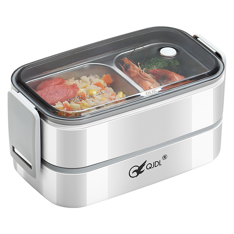 304 Stainless Steel Double Layer Lunch Box for Students and Office Students Heat Preservation Large Capacity Microwave Heating Portable Lunch Box