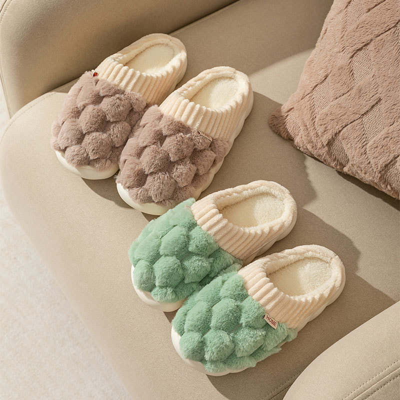 Cixi Cotton Slippers for Women Spring and Autumn and Winter Home Indoor Non-slip Home Winter Warm Wool Plush Couple Men