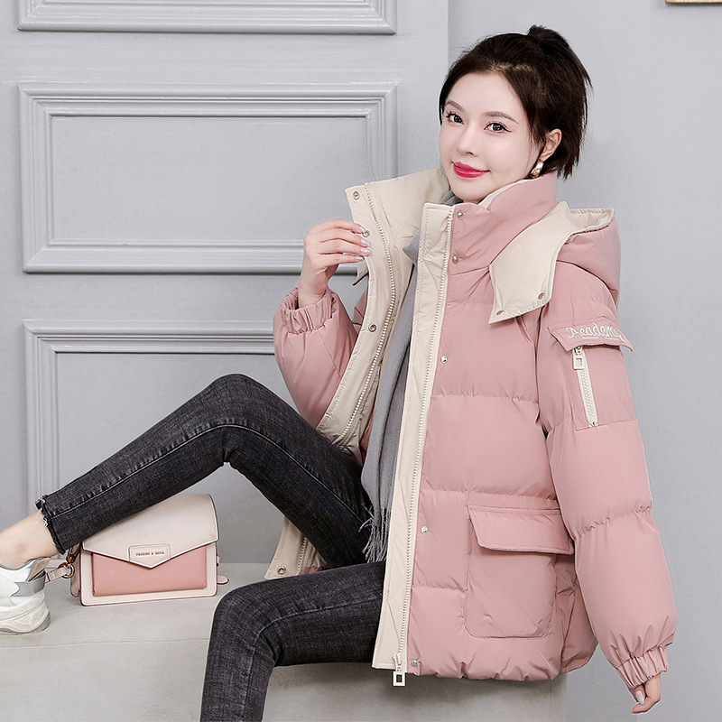 2022 New Winter Bread Suit Short Thickened Casual Tooling Printing Bread Down Cotton Cotton Women's Coat