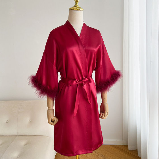 French Style Nightgown Women's Summer High-end 2024 New Style Sexy Morning Gown Imitation Silk Pajamas Long-sleeved Outer Gown Spring and Autumn