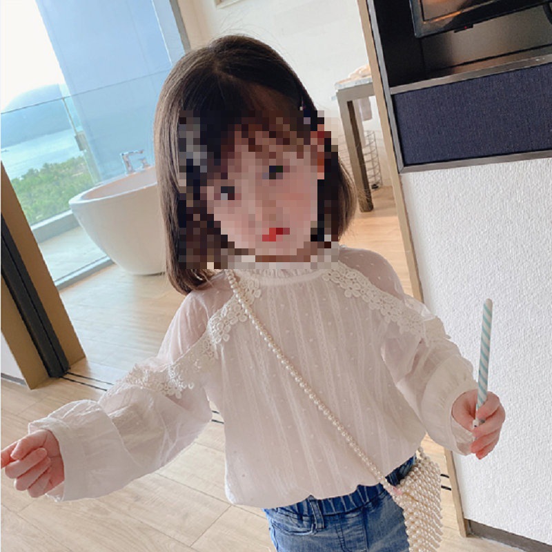 女童套裝花邊立領紗紗上衣加牛仔褲24秋裝新款外貿童裝代發3-8歲