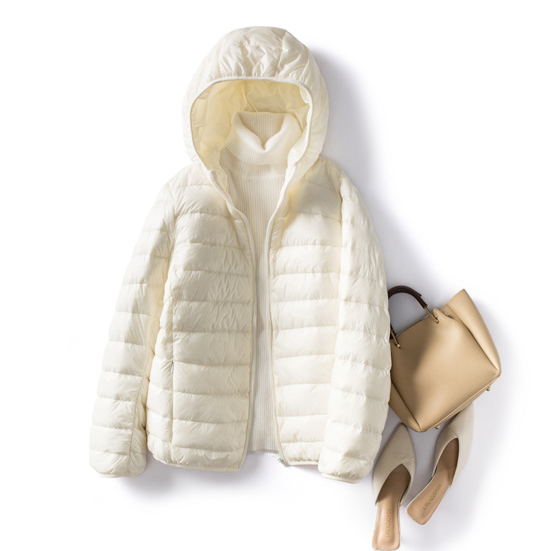 2023 winter new lightweight down jacket women hooded short women's large size white duck down ladies coat women's wholesale