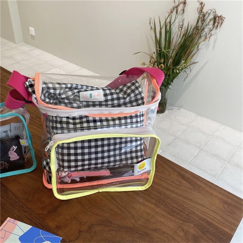 ins Korean style color matching transparent bag Street shooting outdoor snack toy out shoulder swimming backpack beach bag