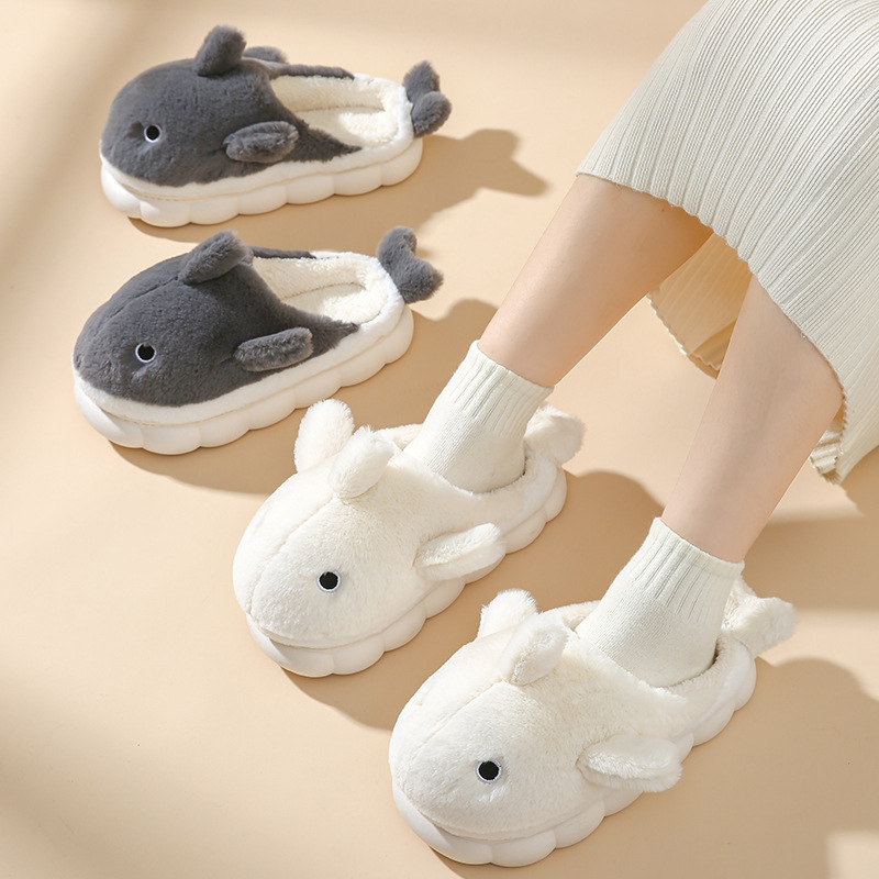 Spot Cute Whale Cotton Slippers Women's Winter Couple Indoor Household Men's Winter Cartoon Mao Mao Slippers