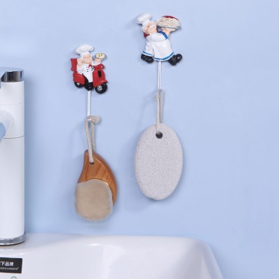 Cartoon resin chef hook adhesive kitchen bathroom punch-free strong sticky hook home interior decoration hook