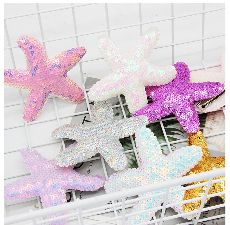 Heart Tian Cute Princess Starfish Hairpin Summer Children Rainbow Sequins Duckbill Clip Star Clip Jewelry Supply_voghion.com
