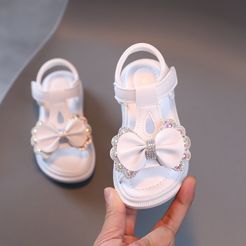 Girls Princess Sandals 2023 Summer New Children Pearl Casual Sandals Little Girls Bow Open Toe Sandals