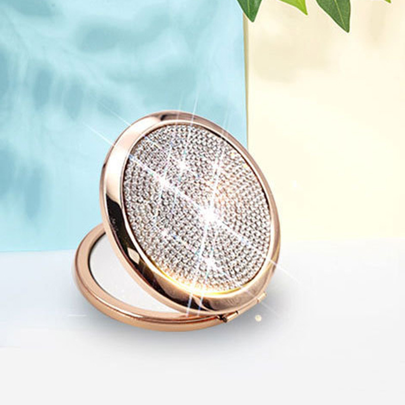 Portable makeup mirror round metal diamond mirror gift mirror flip folding mirror manufacturers wholesale double-sided mirror