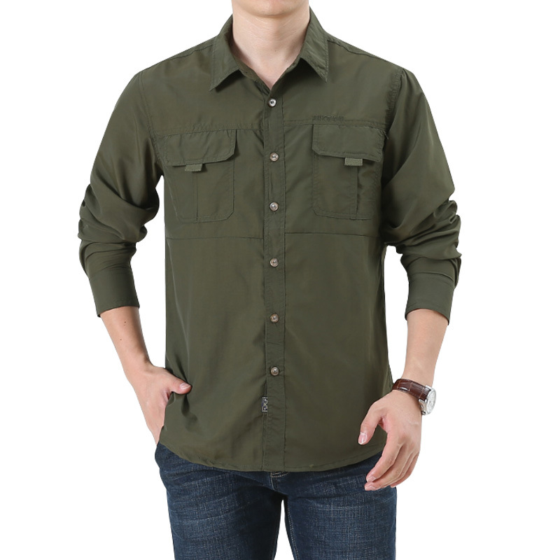 Cross-border AliExpress Long-sleeved Shirt Men's Spring and Summer Outdoor Shirt Quick-drying Clothes Men's New plus size Work Clothes 102