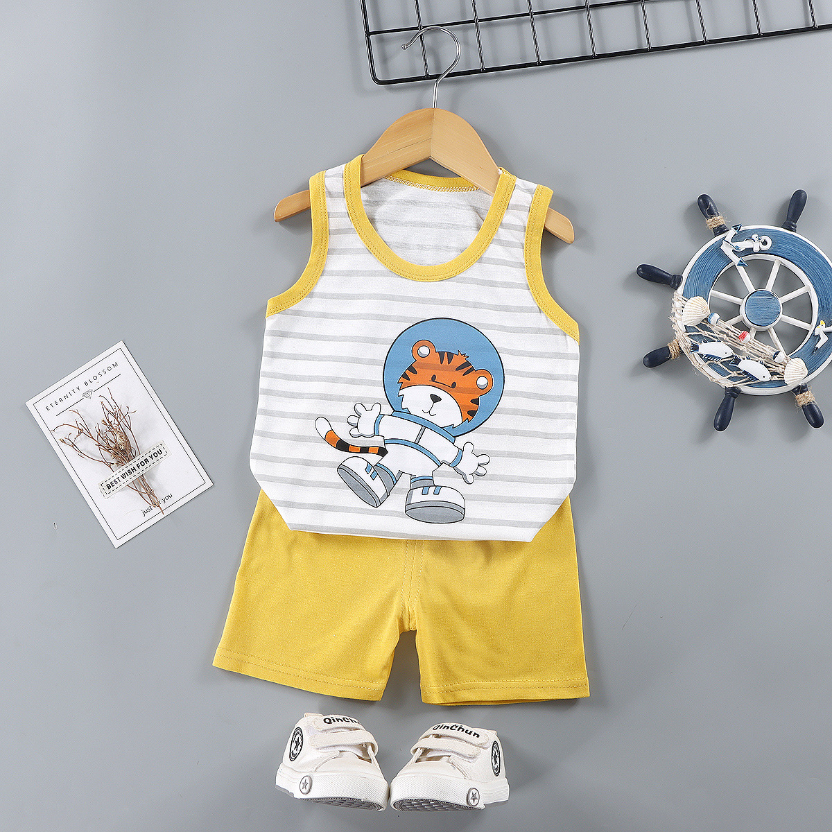 Summer Children's vest suit cotton boys' shorts clothes girls' sleeveless Korean style pajamas baby Summer children's clothing