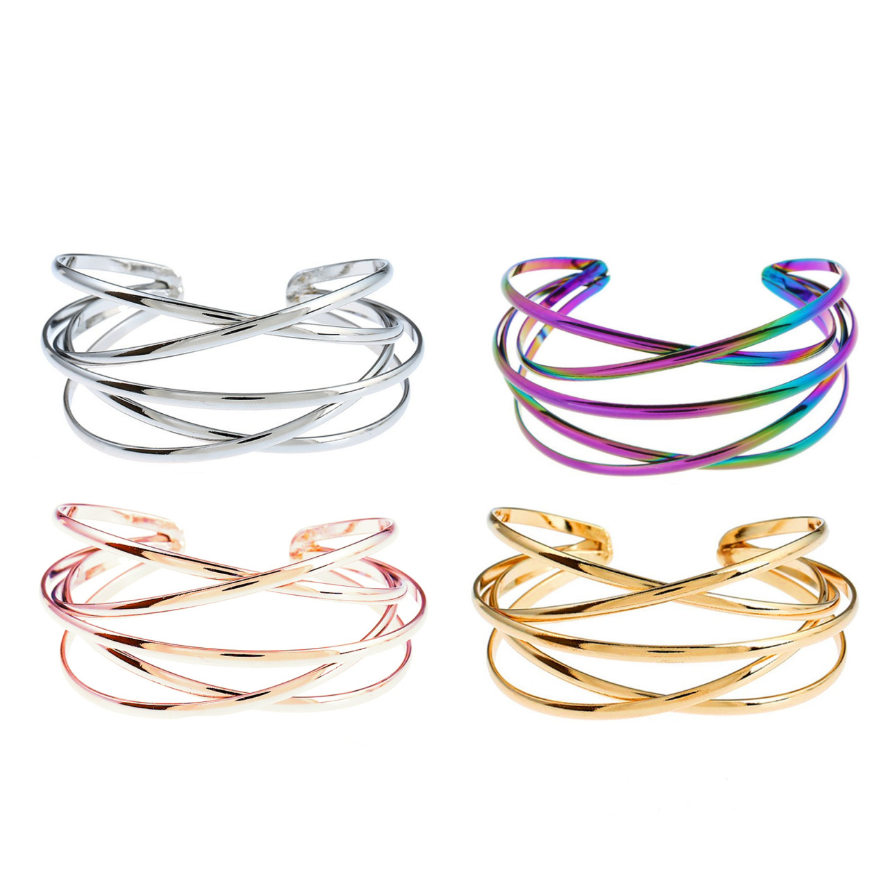 Cross-border Hot-selling European and American Metal Bracelet with Opening Personality Hollow Retro Bracelet Multi-layer Lines Punk Bracelet Bracelet