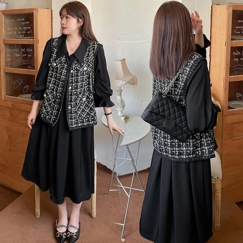 q15 dress 616 horse clip two-piece suit with autumn and winter fat mm size women's 200kg 300kg