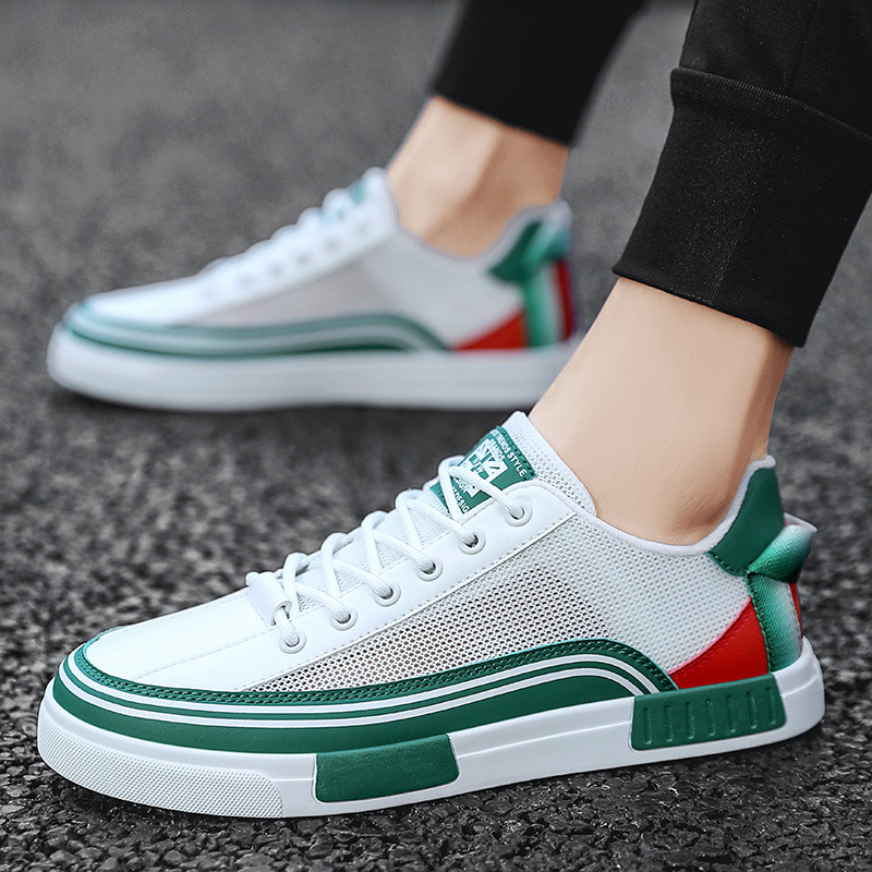 Lace-up College Style Sports Men's Shoes Large Size Round Head Student Color-matching Sneakers Spring and Autumn Breathable Mesh Casual Shoes Cross-Border