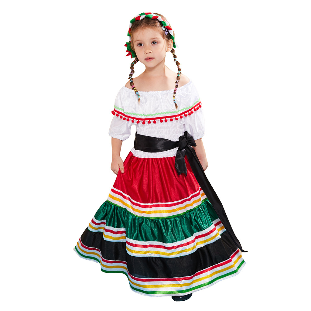New Campus Activities Dead Day Playing Dress Mexican Ethnic Little Girl Dress Halloween Party Dress