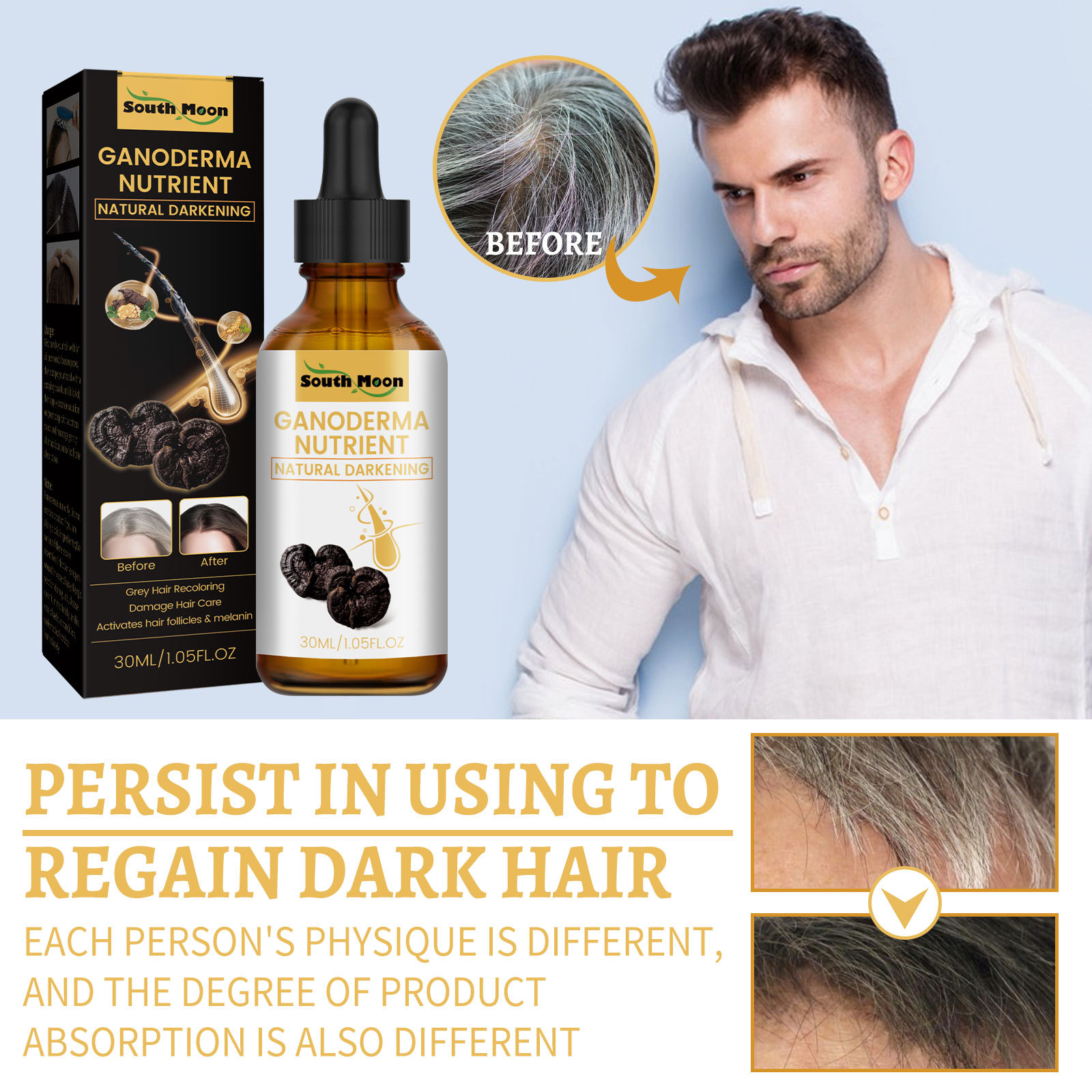 South Moon Black Ganoderma lucidum White to Black Hair Liquid Hair Care Hair Moisturizing Hair Repair Massage Essence