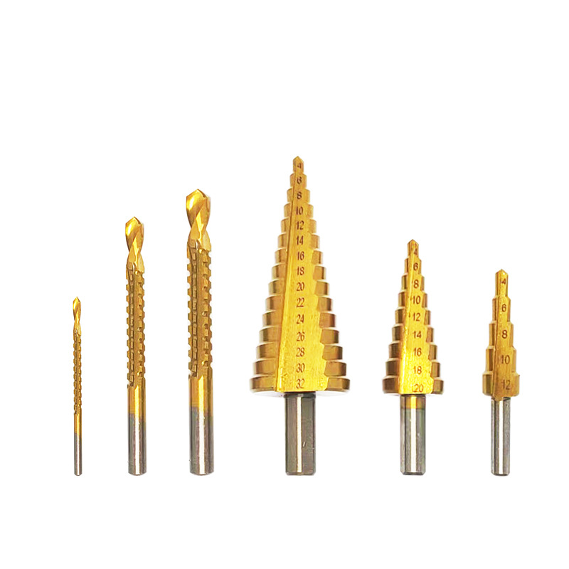 Pagoda serrated drill 6-piece set woodworking hole reaming groove red box transparent box 6pc stepped serrated drill set
