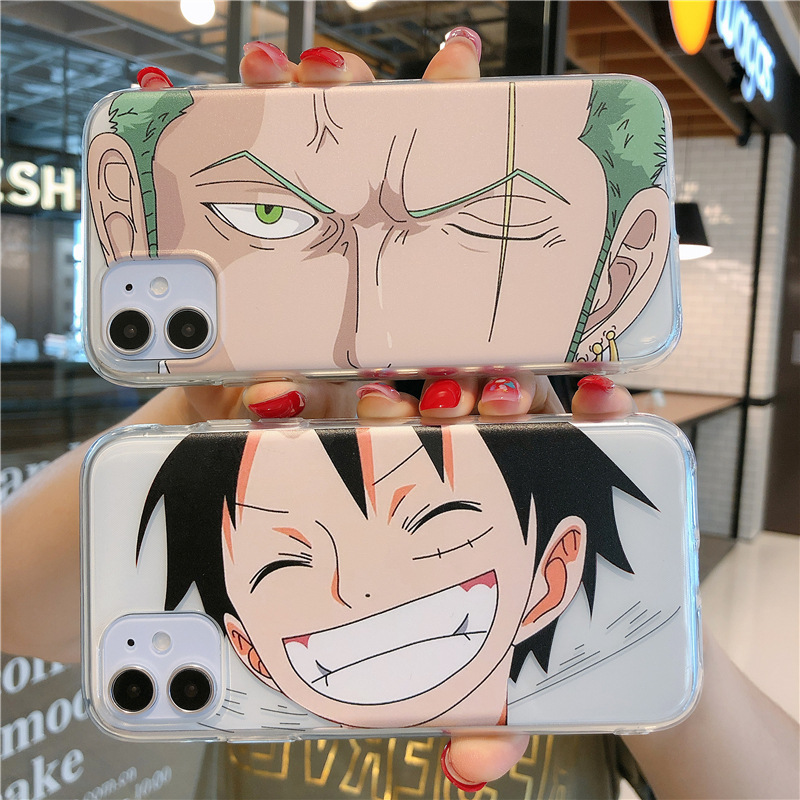 One Piece Applicable to Apple 13 Mobile Case Zoro Luffy iPhone 12 All Inclusive Personality 14 Cartoon Transparent Anti-fall