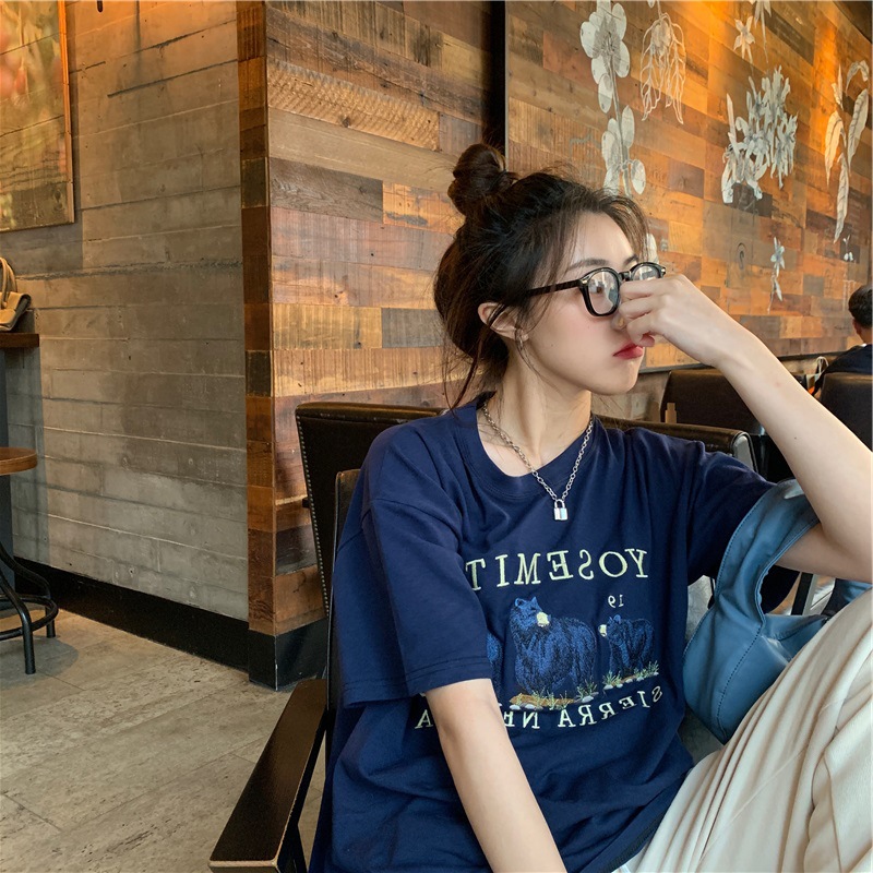 2024 summer Korean version of short sleeve T-shirt women's long bottoming shirt female cartoon student loose top women's wholesale