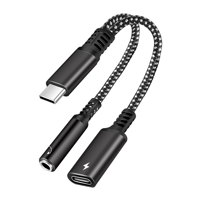 Braided TYPE-C audio cable PD fast charging 60Wtype-c to 3.5 adapter headset listening to music charging 2 in 1