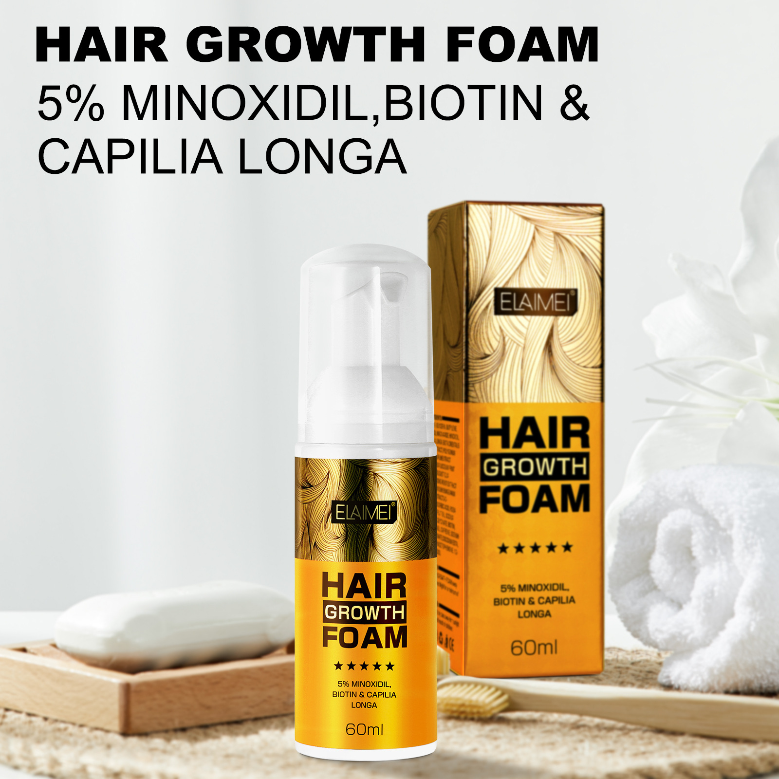 Cross-border ELAIMEI hair growth mousse dense hair growth moisturizing scalp anti-drop hair care 60ml
