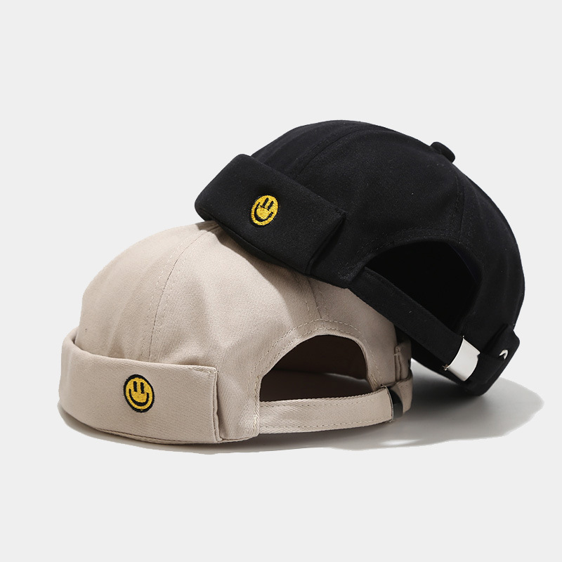 2025 New Small Smiley Embroidered Melon Hat Trendy Street Cotton Floor Hat Outdoor Casual Internet Red Hat for Men and Women