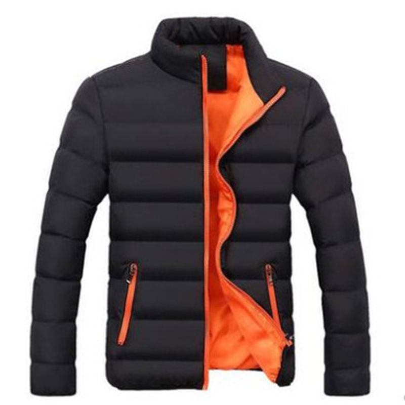 2023 Winter foreign trade new men's cotton-padded jacket men's thickened solid color stand collar zipper