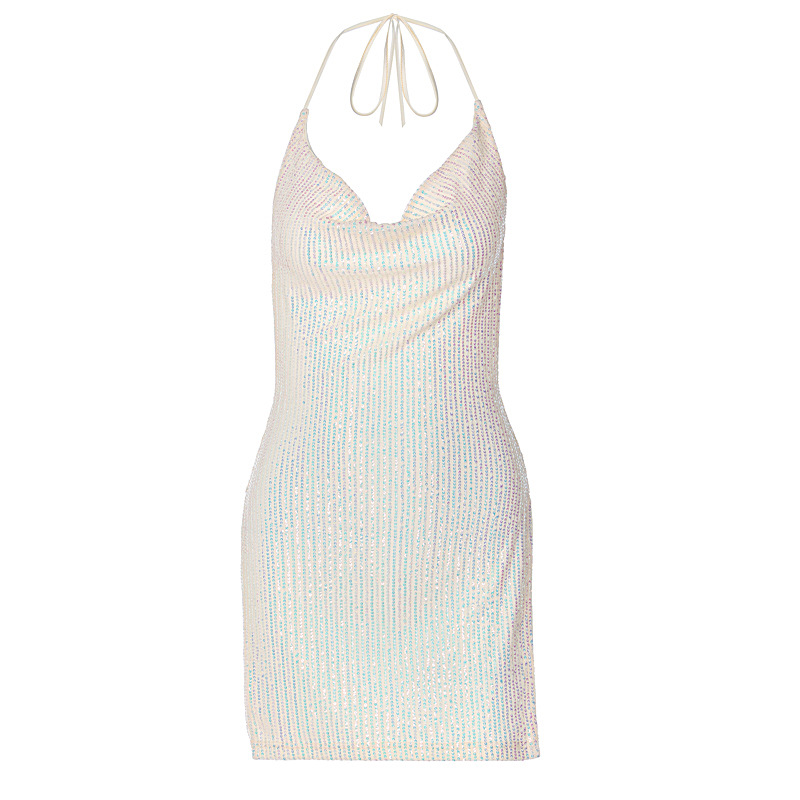 European and American AliExpress New Street Style Sexy Backless Hollow Neck Short Women's Dress