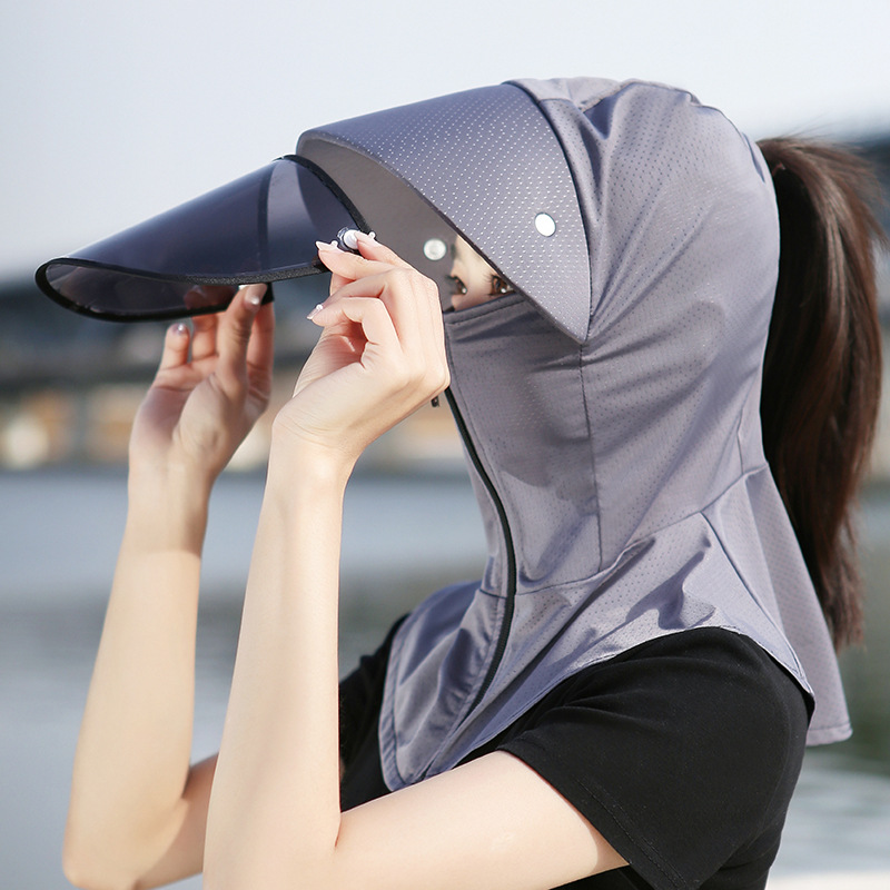 Ice Silk Sunscreen Hat Women's Summer Sun Hat Face-Covering Mask Integrated Mask Hat Riding UV Protection Sun Hat