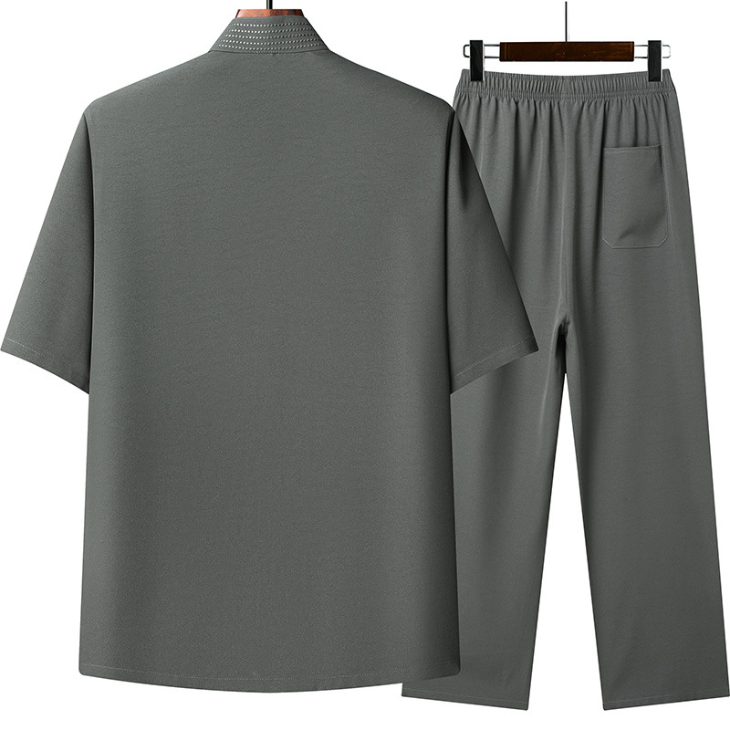 Middle-aged and Elderly Men's Short-sleeved Tang Suit Cotton and Linen Summer Grandpa Thin Two-piece Suit Dad Summer Half-sleeved Men