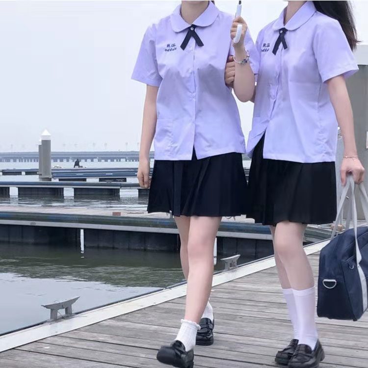 Thai School Uniform jk Uniform Taboo Girl Xiaoshui Same Style Lilac Short-sleeved Student Shirt First Love All-match Round Neck