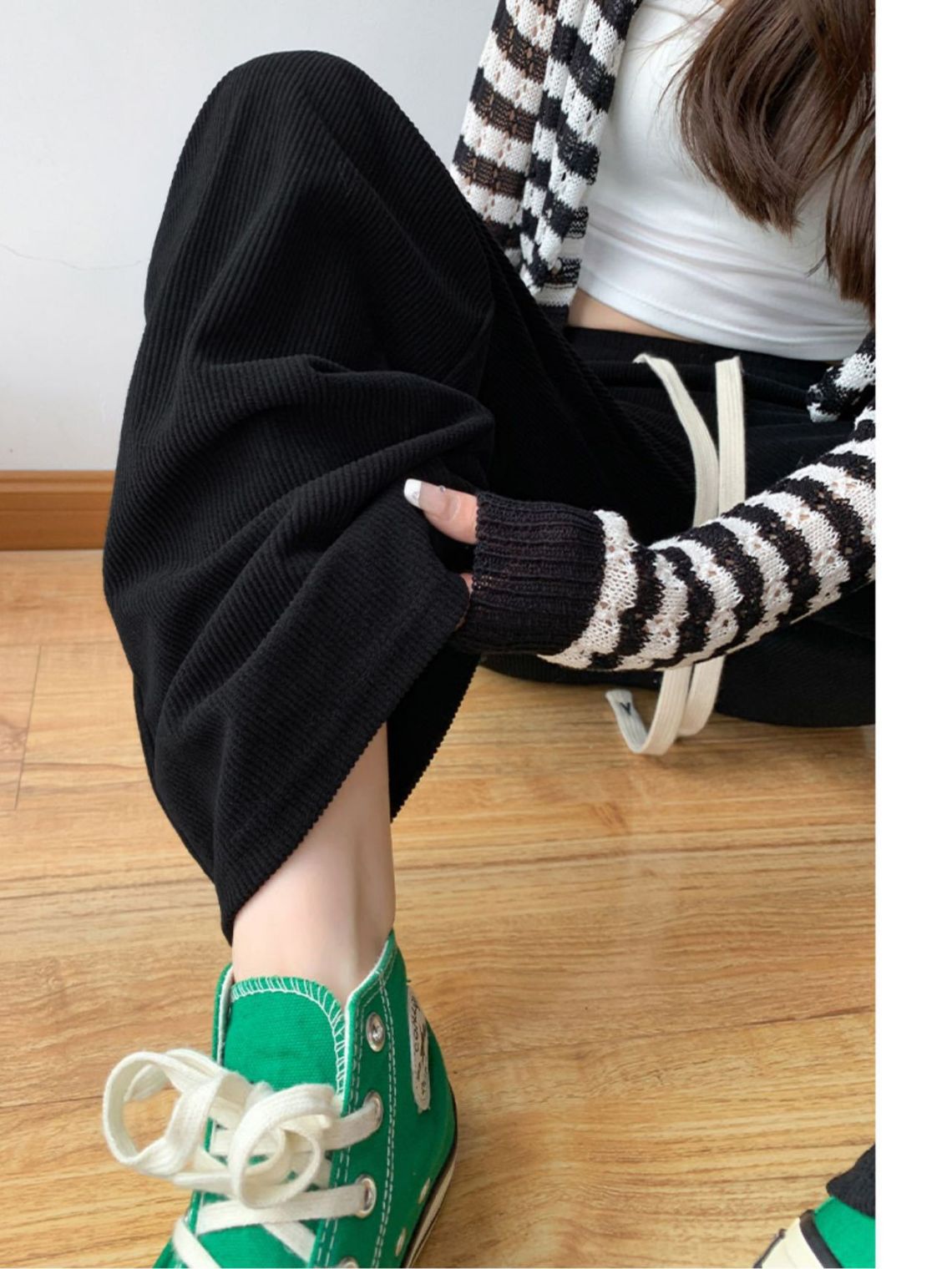Corduroy wide-leg pants high waist slimming straight wide-leg pants women's autumn and winter Korean style loose draping straight casual pants