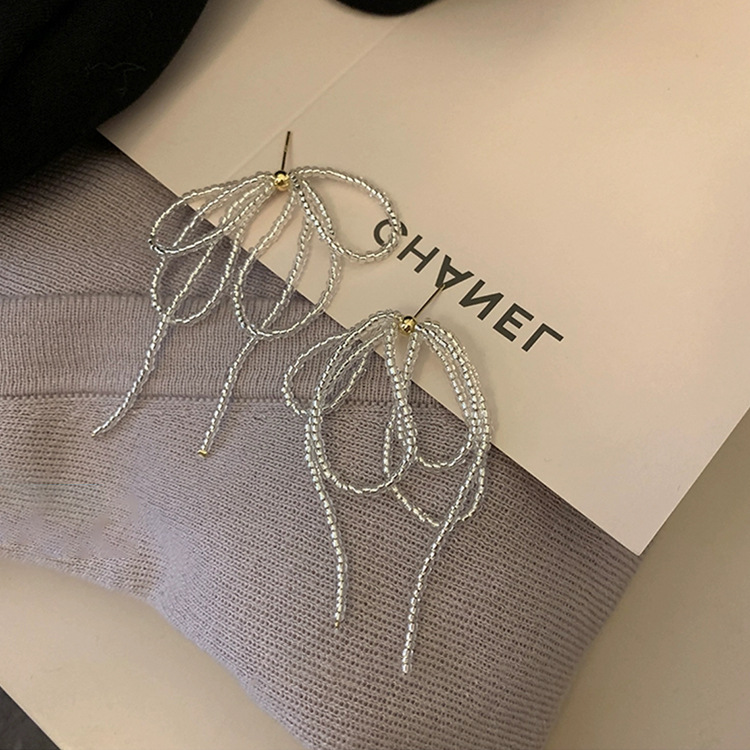 Super Fairy Crystal Bow Tassel Earrings Women's Korean Niche Design Personality All-match Elegant Fashion Earrings Earrings