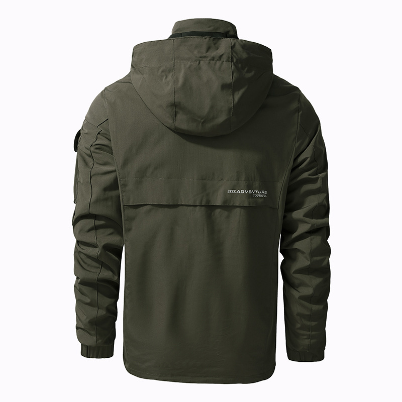 Cross-border Amazon 2023 Spring Men's Outdoor Jacket Large Size Men's Trenchcoat Removable Cap Solid Color Jacket