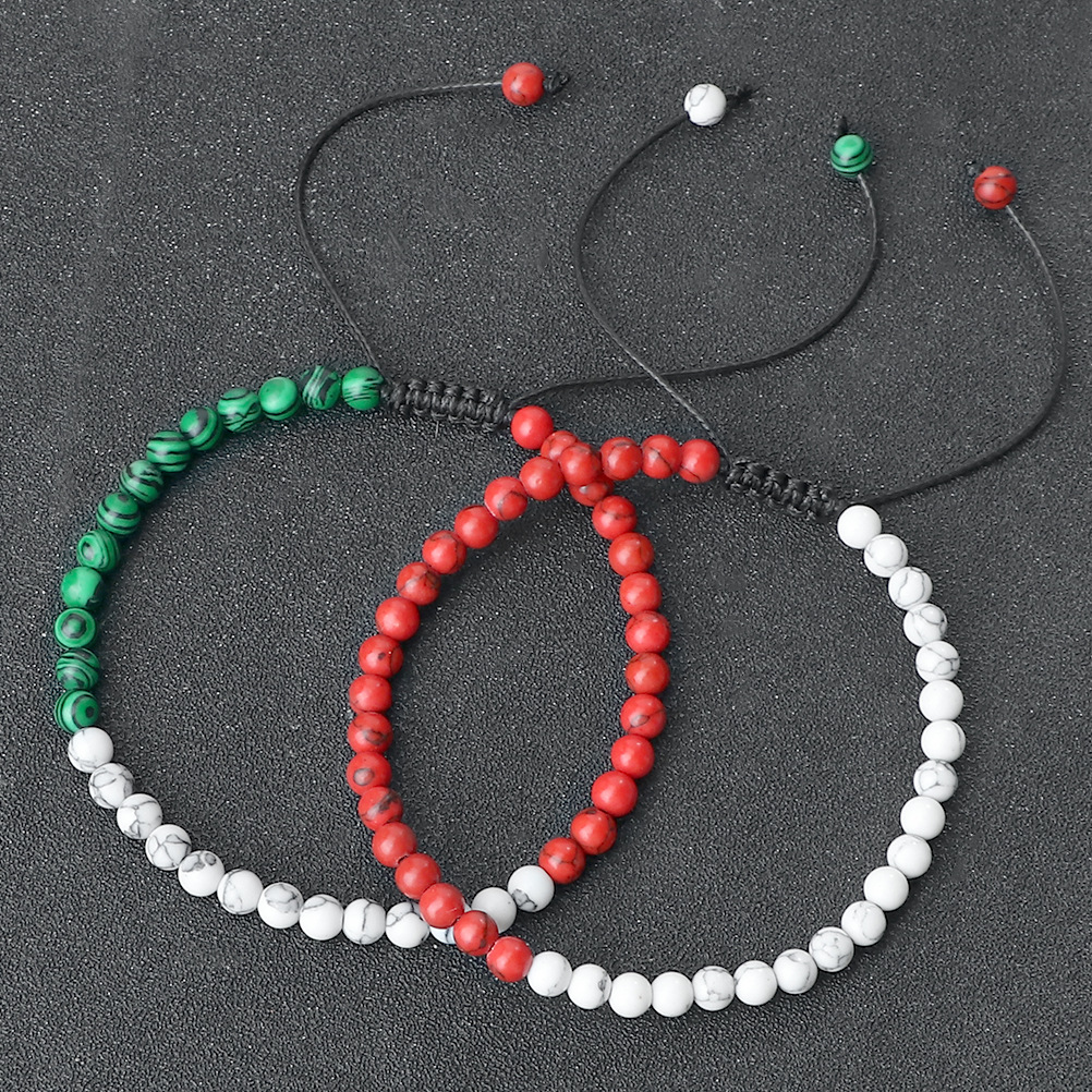 新款红绿白黑手链欧美圣诞节可爱串珠手串松石珠子编织手绳子