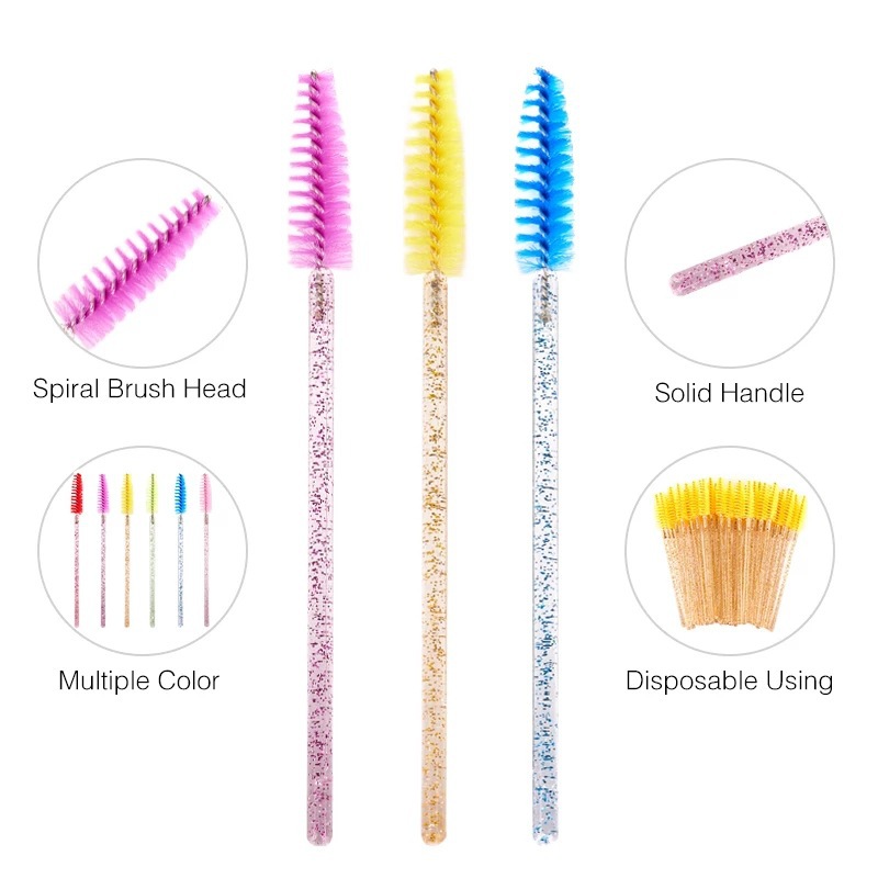 50 pc/pack factory disposable crystal rod eyelash brush nylon eyelash comb eyelash curl eyebrow brush makeup brush