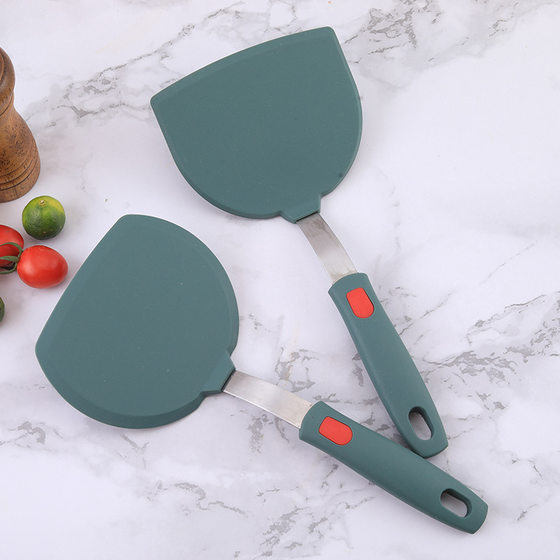 Dark Green Silicone Kitchenware Stainless Steel Handle Frying Shovel Leakage Shovel Kitchen Utensils Cooking Shovel Silicone Frying Pan Pot Shovel