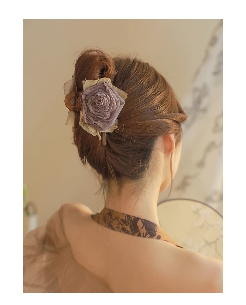 Fermaglio per capelli fatto a mano in tessuto con rosa essiccata, grande forcina di alta qualità, per donna, con cucchiaio antico, fermaglio per squalo, copricapo con temperamento_voghion.com
