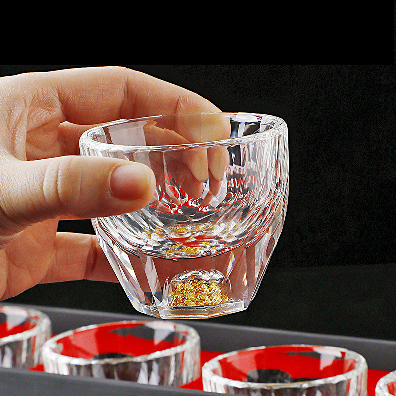 ダイヤモンドカット水晶ガラス金箔金山白杯烈杯24k真金箔分酒壺杯棚セット|undefined