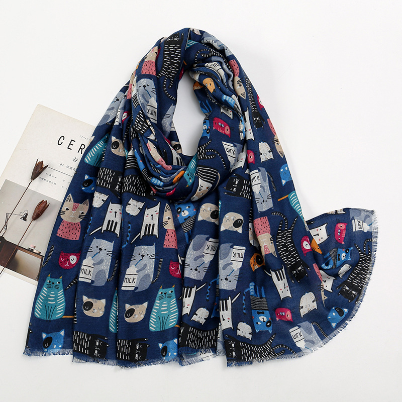 TikTok Explosions Cat Puppy Printed Pattern Tassel Long Towel Street Trendy All-match Women's Scarf Sunscreen Shawl