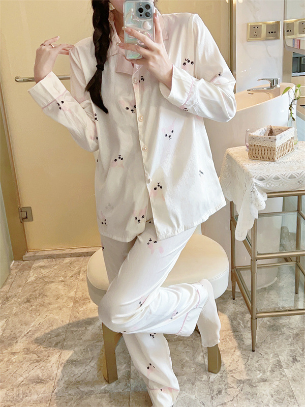 Pajamas Women's Spring and Autumn Thin Ice Silk High-end Women's Long-sleeved Cardigan Summer Home Clothes Suit Can be Wearing Wholesale