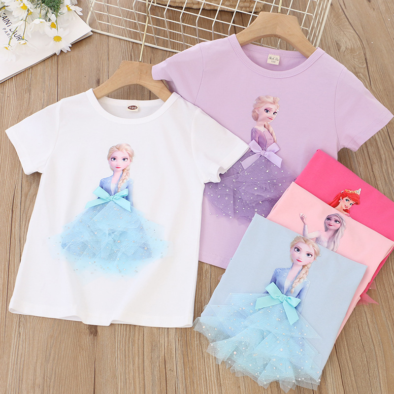2024 children's clothing Korean version of the new summer girls short sleeve T-shirt children's three-dimensional princess foreign trade factory a generation of hair