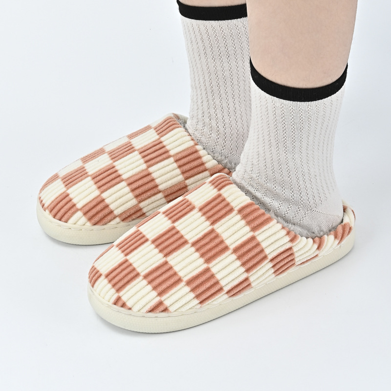 Amazon Internet red popular checkerboard cotton slippers spot non-slip thickened home classic plaid wholesale cotton shoes