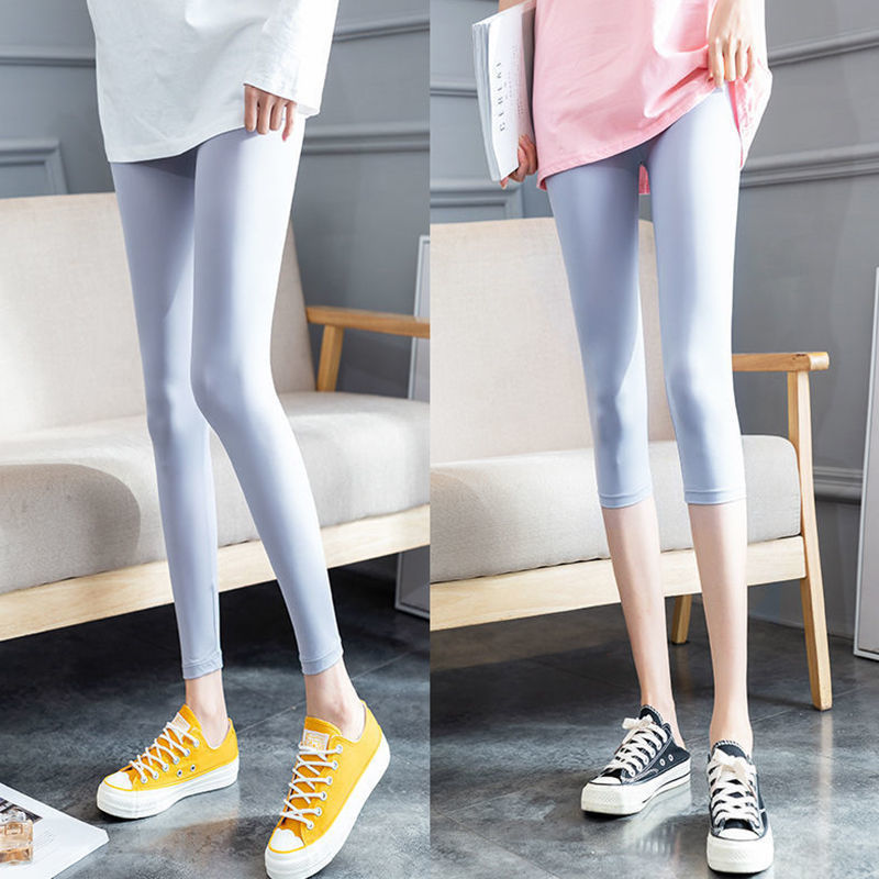 Ice Silk Leggings Women's Outer Wear Summer Thin Silky Stretch Anti-running Light Nine-point Base plus size Sports Riding Pants