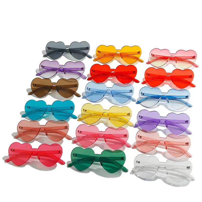 New cross-border heart sunglasses love sunglasses jelly color frameless heart promotional ball glasses