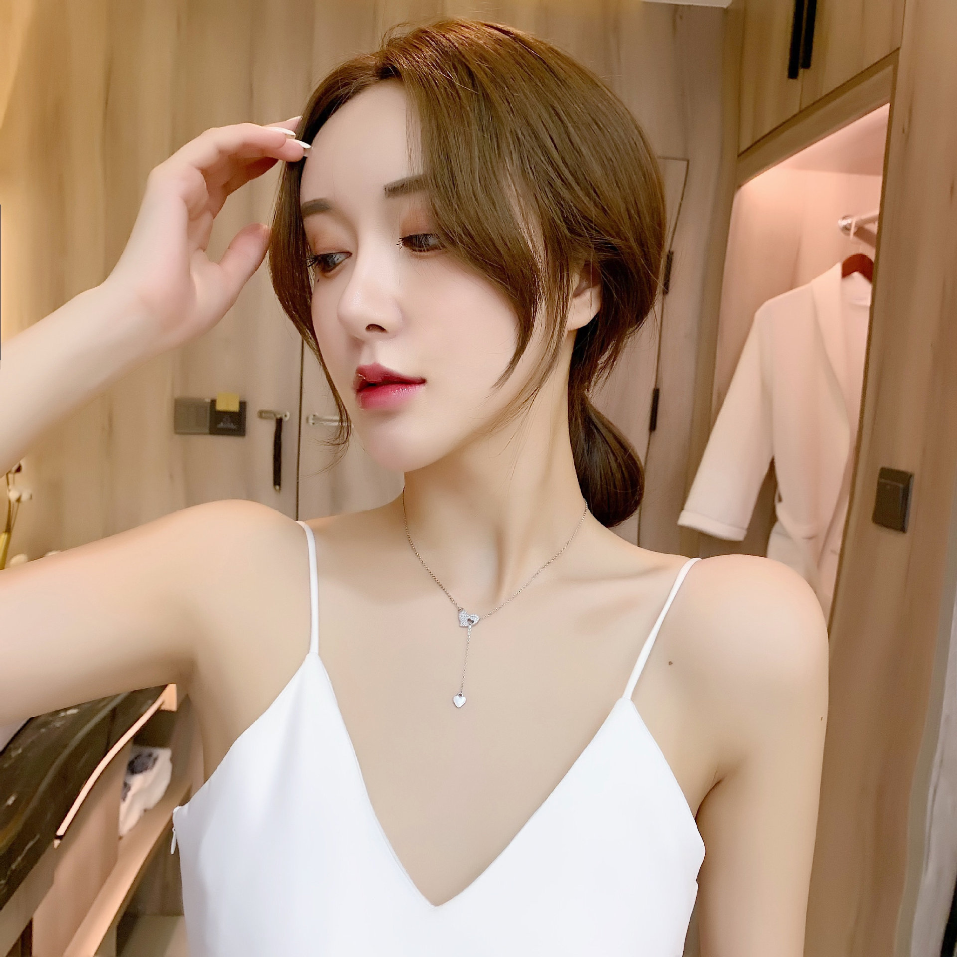 2021項鍊韓版女生微鑲鋯石項鍊 時尚心形鎖骨鏈女首飾品廠家批發