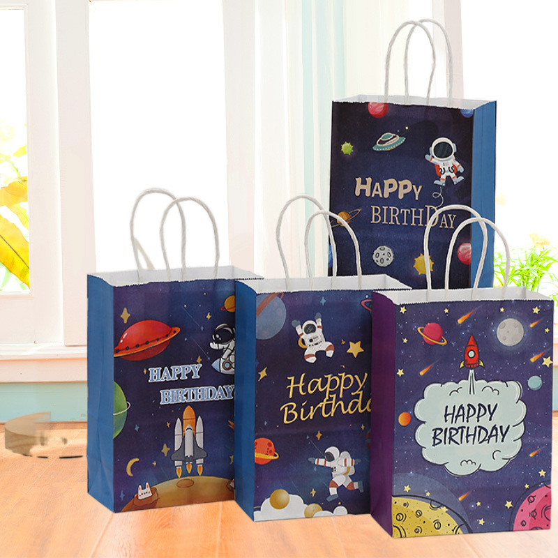 Anime Astronaut Kraft Paper Bag Storage Bag Cosmic Cartoon Shopping Clothing Packaging Bag Star Party Gift Bag
