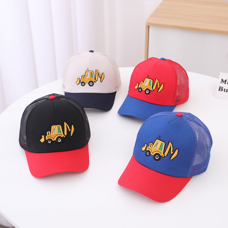 Summer children's hat excavator net cap cap European and American cartoon boy truck cap outdoor sunshade baseball cap