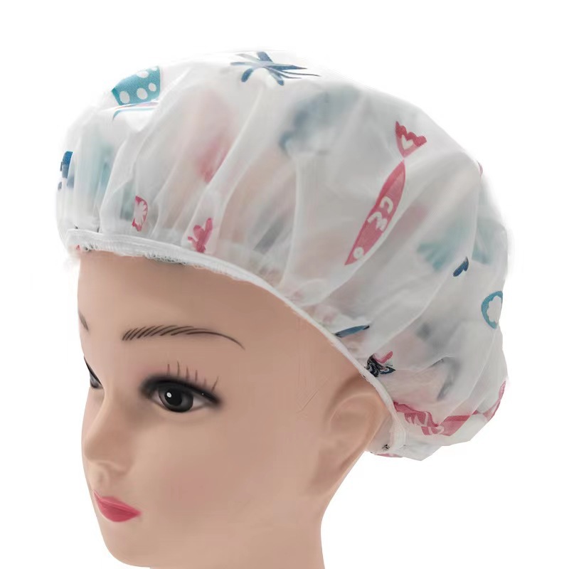 Colorful PEVA shower cap thickened waterproof hood dustproof frosted cartoon printing reusable disposable shower cap