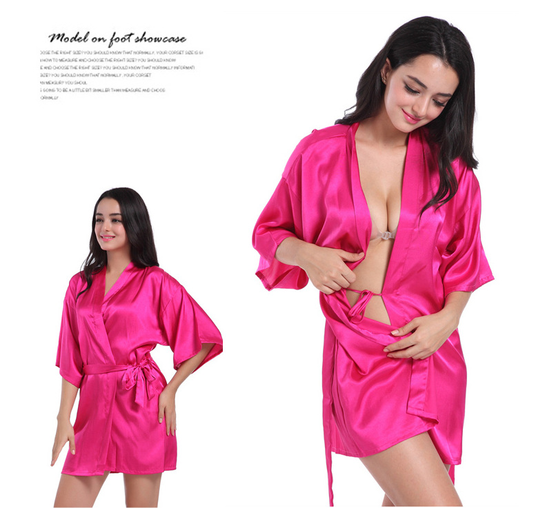 Cross-border Women's Twisted Sade Nightgown Bathrobe Solid Color Glossy Summer Thin Sexy Short Cardigan Gown_voghion.com