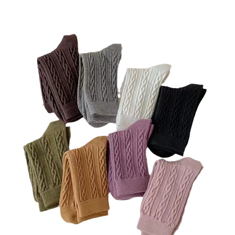 Twist cashmere socks women's autumn and winter mid-calf length socks thickened fleece-lined warm white pile socks winter stockings
